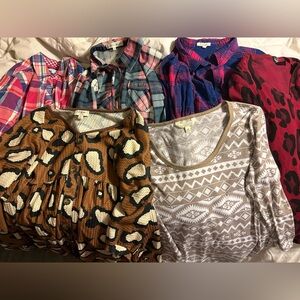 BUNDLE flannel plaid camel Aztec leopard print shirts